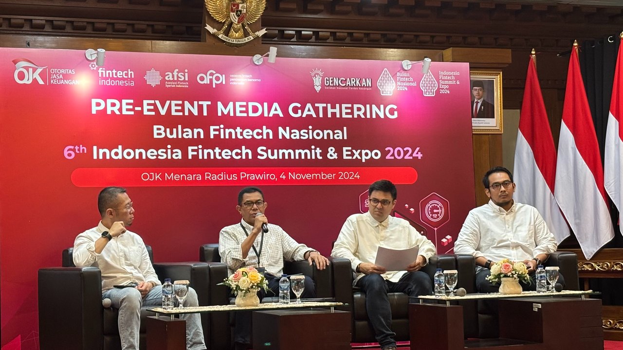 Konferensi pers Pre-event Media Gathering Bulan Fintech Nasional 2024.