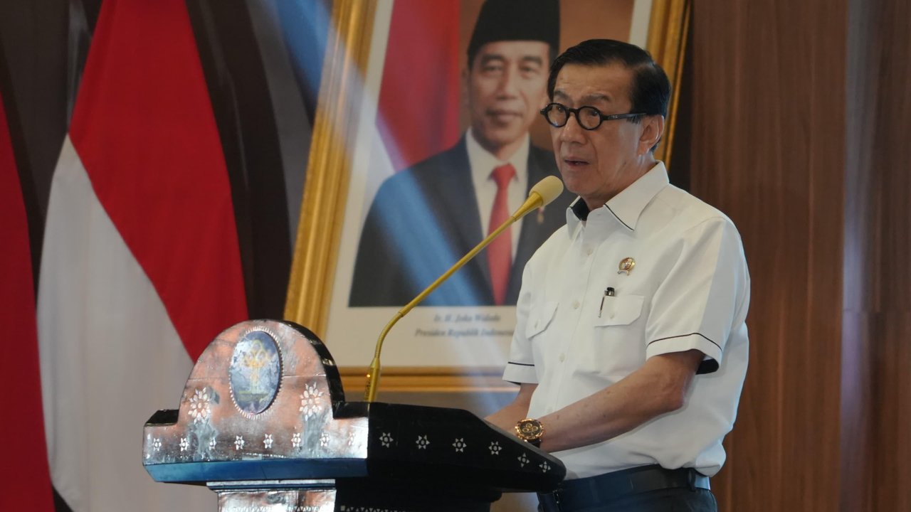 Menkumham RI Yasonna H. Laoly pada pembukaan peringatan Hari Pengayoman ke-79 dirangkai doa Bersama Kemenkumham untuk Negeri, bertempat di Graha Pengayoman Jakarta, Senin (15/07/24).