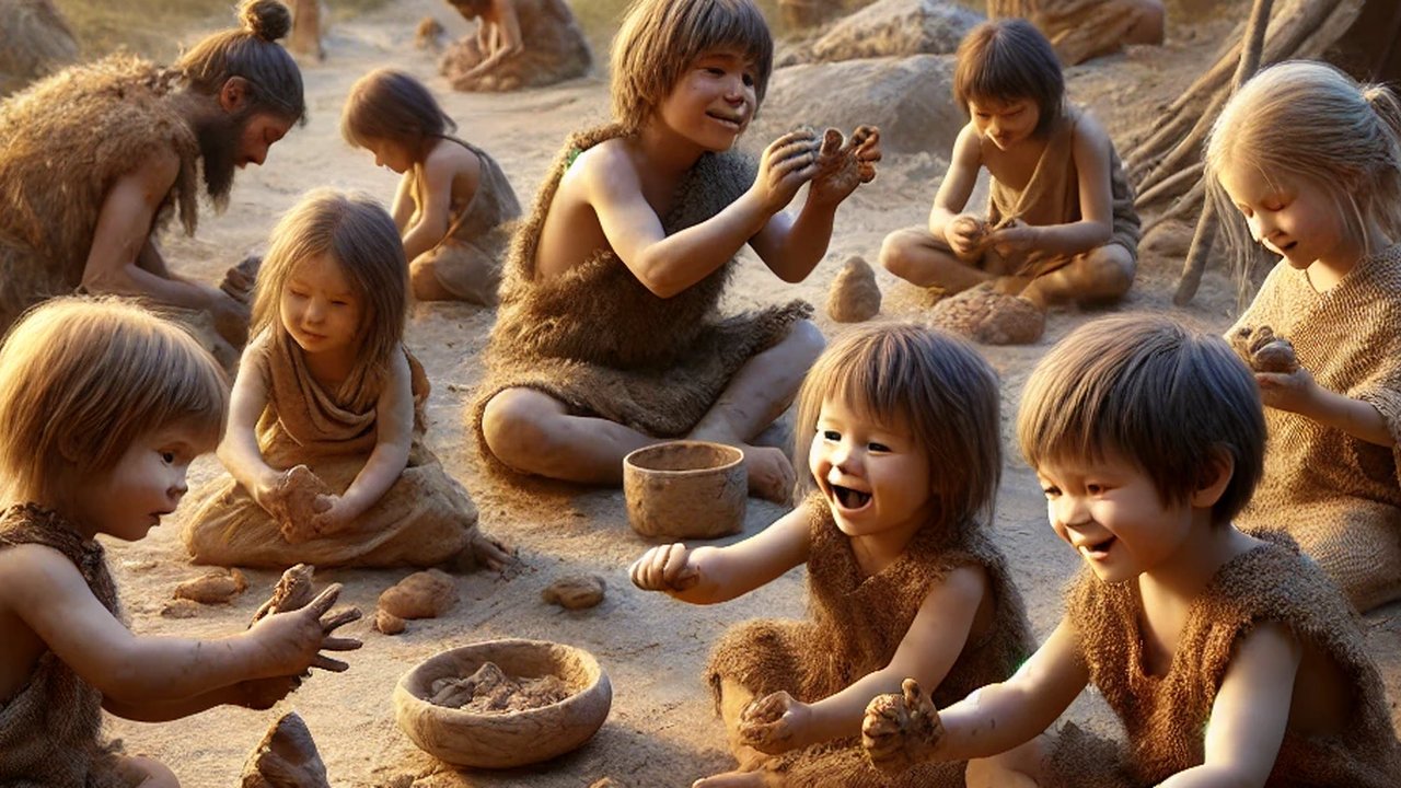 ilustrasi anak zaman purba buat mainan tanah liat