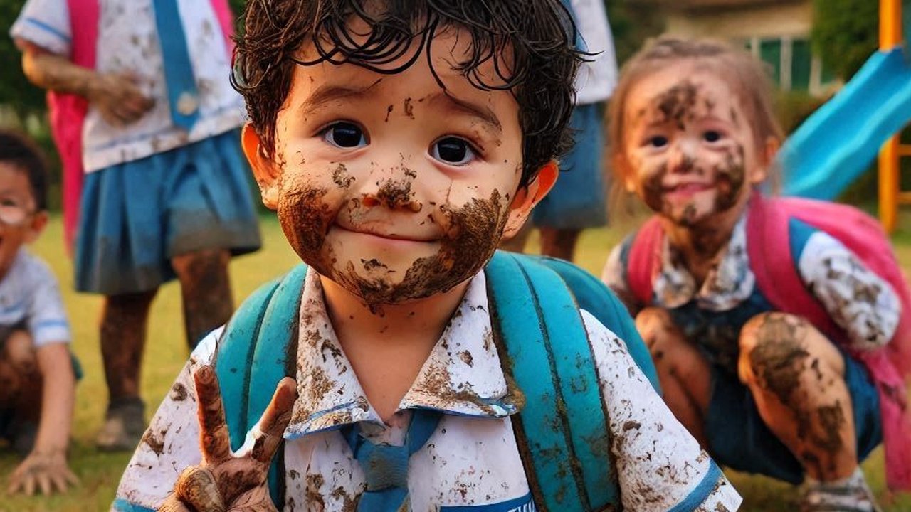 Ilustrasi Anak Bermain Hingga Kotor