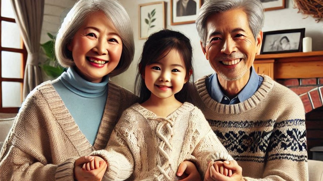 Ilustrasi Anak dengan Kakek dan Nenek