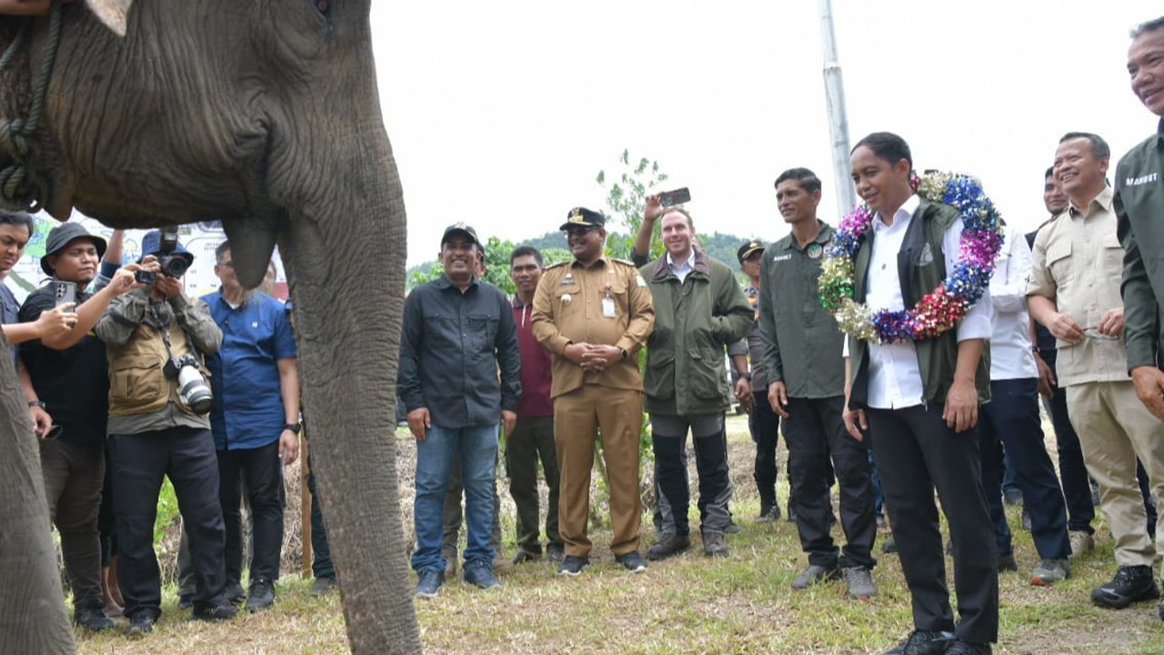 menhut dan edhy prabowo di lahan konservasi gajah