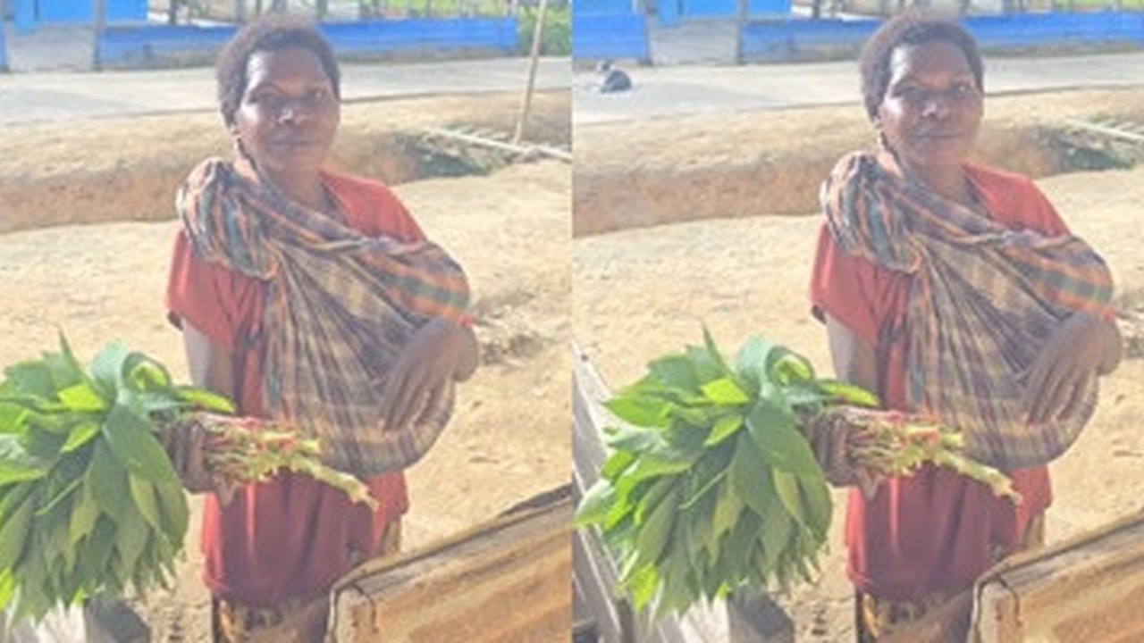 Potret Miris Mama Papua Sambil Gendong Bayi Bawa Daun Ubi Buat Ditukar dengan Garam