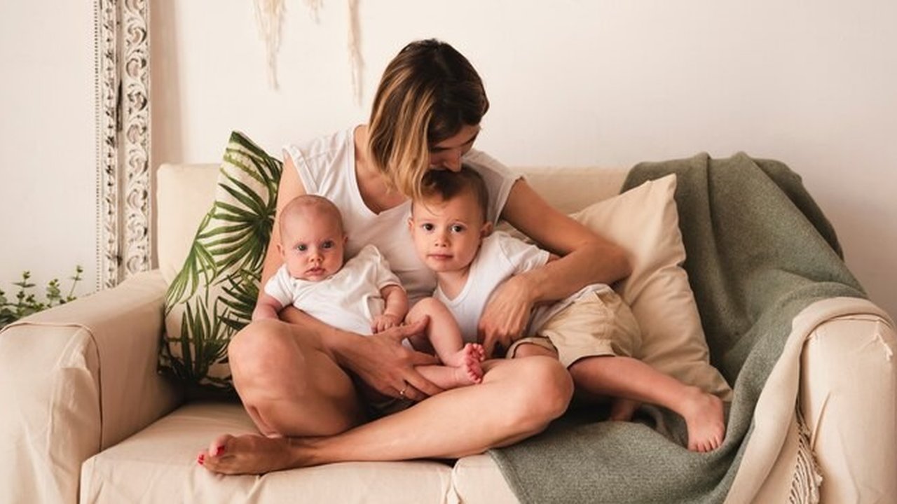 Sad Beige Mom and Baby