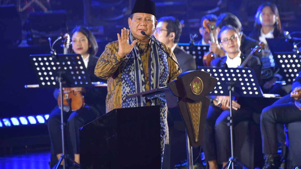 Presiden Prabowo Subianto menghadiri perayaan Natal Nasional 2024 di Indonesia Arena, Kompleks GBK, Jakarta, Sabtu malam (28/12/2024).