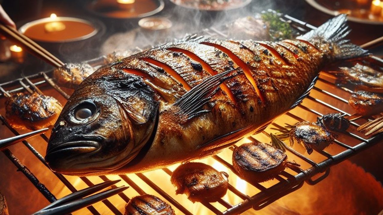 ilustrasi ikan bakar