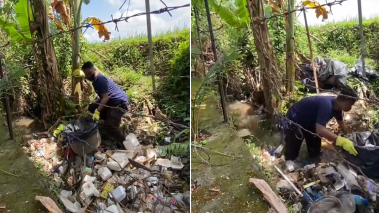 Viral Aksi Pria Turun Tangan Bersihkan Sampah di Kali, Curi Perhatian