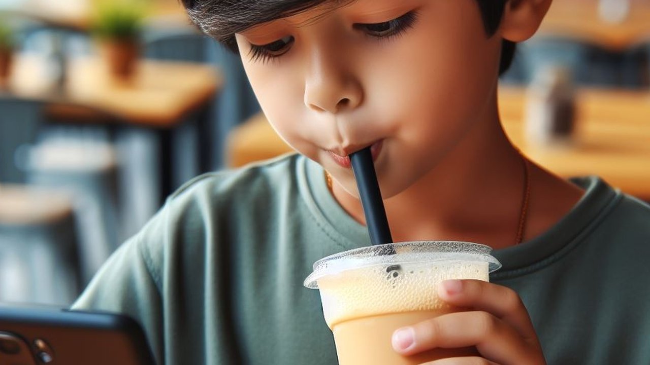 Ilustrasi Anak Minum Minuman Manis