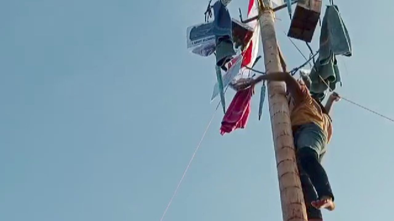 Panjat pinang di Ogan Ilir