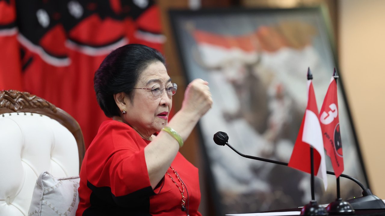 Ketua Umum Partai Demokrasi Indonesia Perjuangan (PDIP) Megawati Soekarnoputri ikut komentar soal pemecatan Ketua Komisi Pemilihan Umum (KPU) Hasyim Asy'ari karena tindakan asusila. (Tim Merdeka).