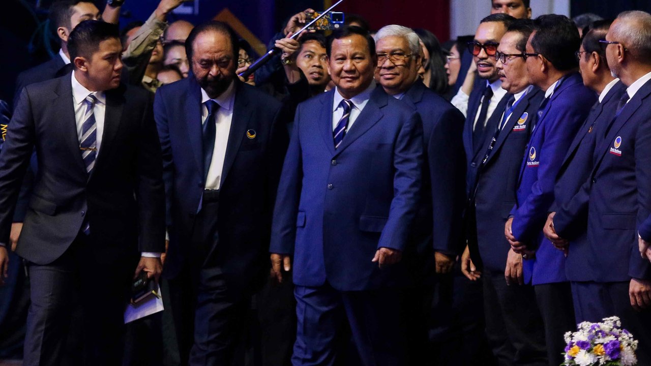 Prabowo hadiri penutupan Kongres NasDem. Liputan6.com/Herman Zakharia