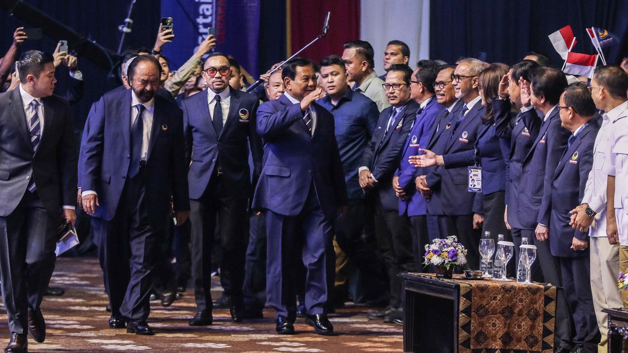 Prabowo hadiri penutupan Kongres NasDem. Liputan6.com/Herman Zakharia