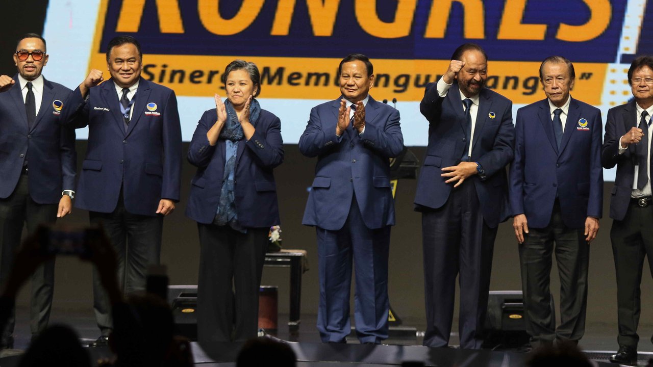 Prabowo hadiri penutupan Kongres NasDem. Liputan6.com/Herman Zakharia