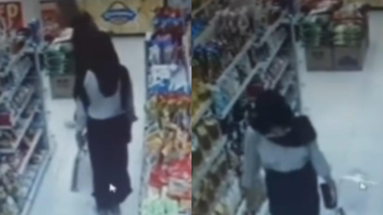 Wanita Buang Air Kecil di Lantai Minimarket
