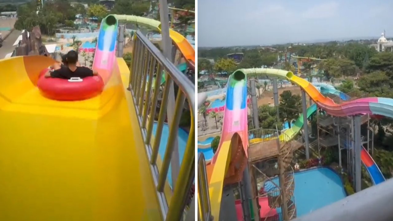 Malah Nyangkut, Momen Dua Pria Alami Kejadian Apes saat Naik Perosotan Ini Bikin Ngakak