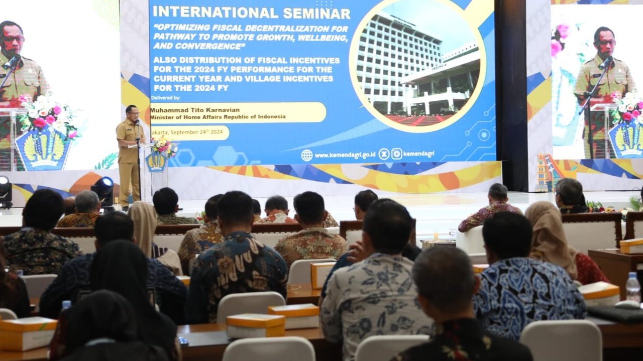 Mendagri Tito Karnavian di Acara Seminar Internasional Desentralisasi Fiskal Tahun 2024