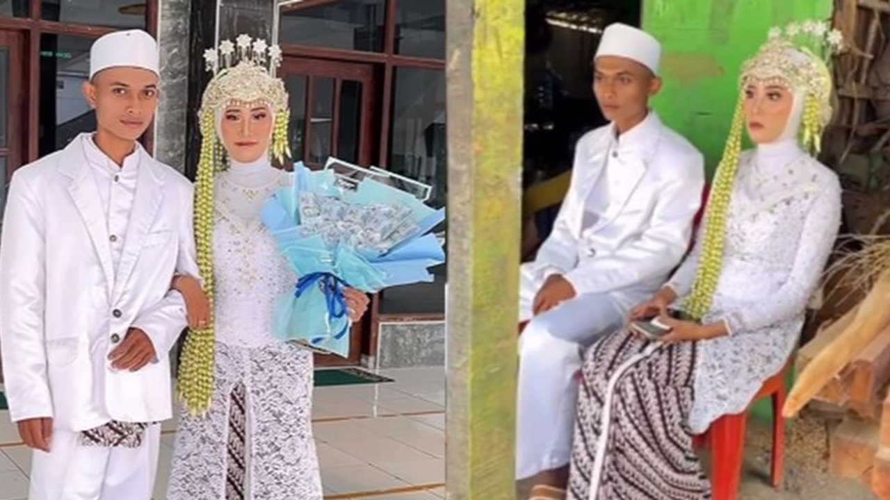 Tak Ada Pelaminan Mewah Cuma Bermodal Bangku Plastik, Resepsi Sederhana Pengantin Baru di Jatim ini Jadi Sorotan