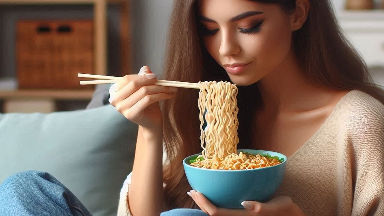 Ilustrasi Makan Mi Instan