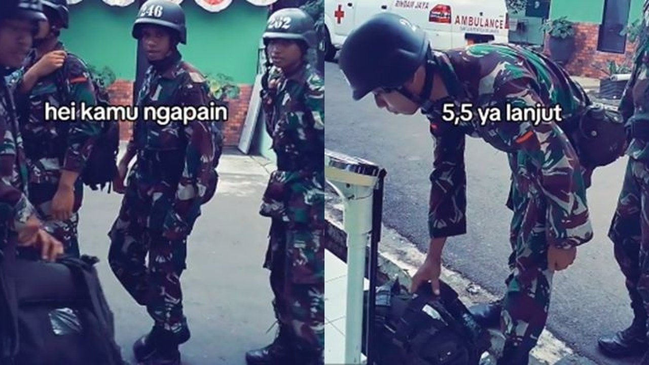 Prajurit TNI AD Sedang Timbang Isi Tas Ransel