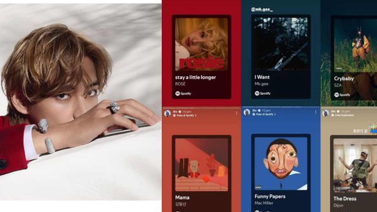 V BTS Spill Playlist Ada Lagu Rose BLACKPINK, Guncang Medsos hingga Disebut Akhiri Perang Dingin Penggemar   (instagram/thv).