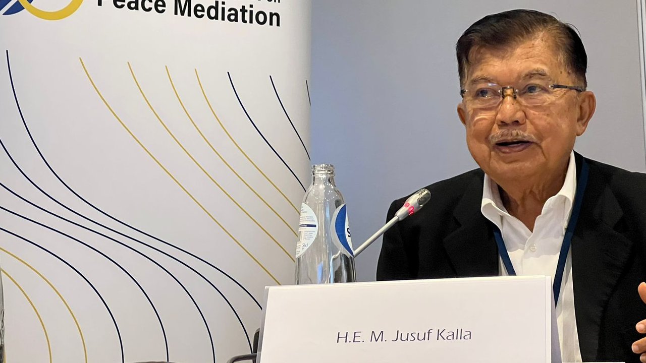 Wakil Presiden ke 10 dan 12 Indonesia, M. Jusuf Kalla (JK), di konferensi tentang perdamaian dunia pada European Resources For Mediation Support, di Kota Brussel, Belgia. (Dok Tim Jusuf Kalla)