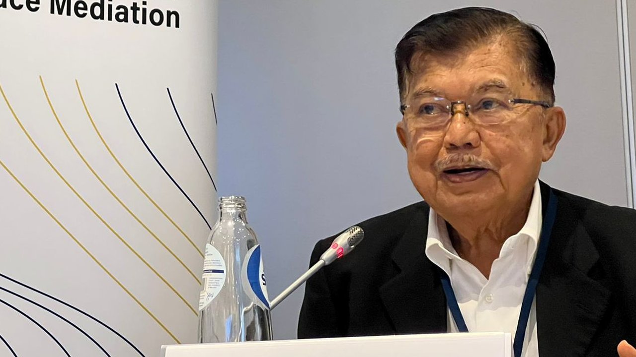 Wakil Presiden ke 10 dan 12 Indonesia, M. Jusuf Kalla (JK), di konferensi tentang perdamaian dunia pada European Resources For Mediation Support, di Kota Brussel, Belgia. (Dok Tim Jusuf Kalla)