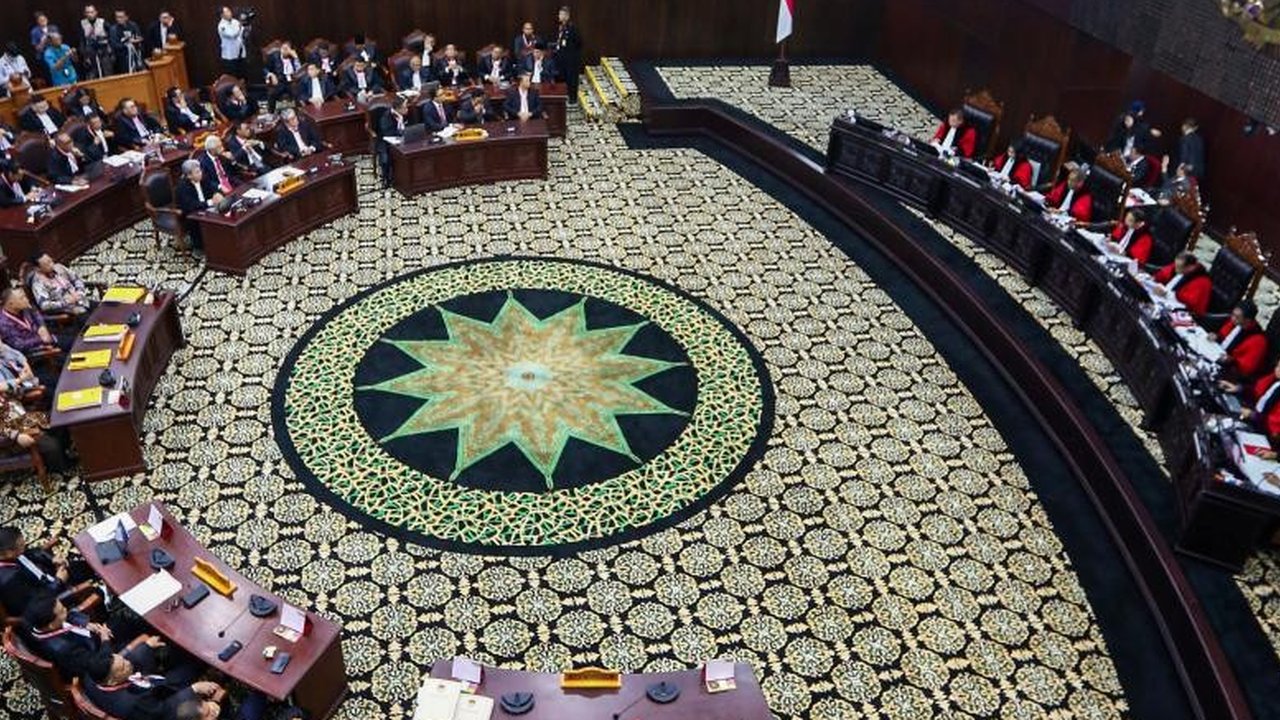 Sidang PHPU di Gedung Mahkamah Konstitusi (MK), Jakarta Pusat, Senin (1/4/2024). (Liputan6.com/ Winda Nelfira)