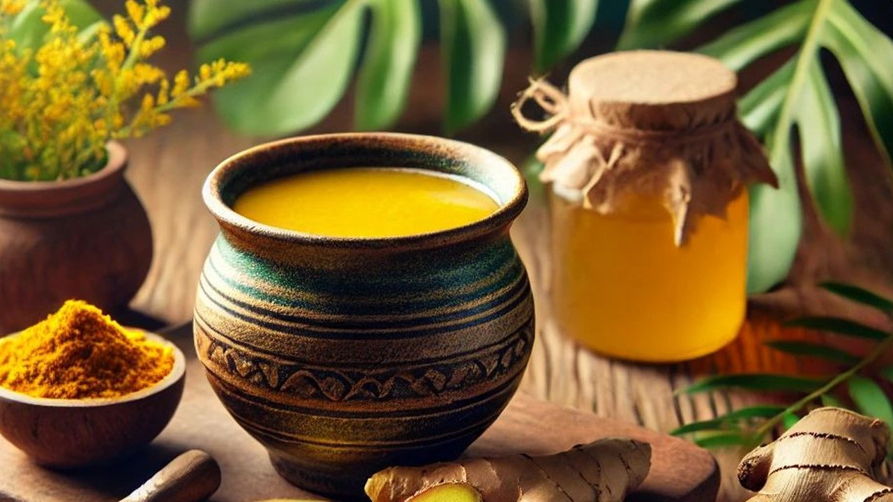 Ilustrasi jamu dari bahan jahe kunyit (created with AI)