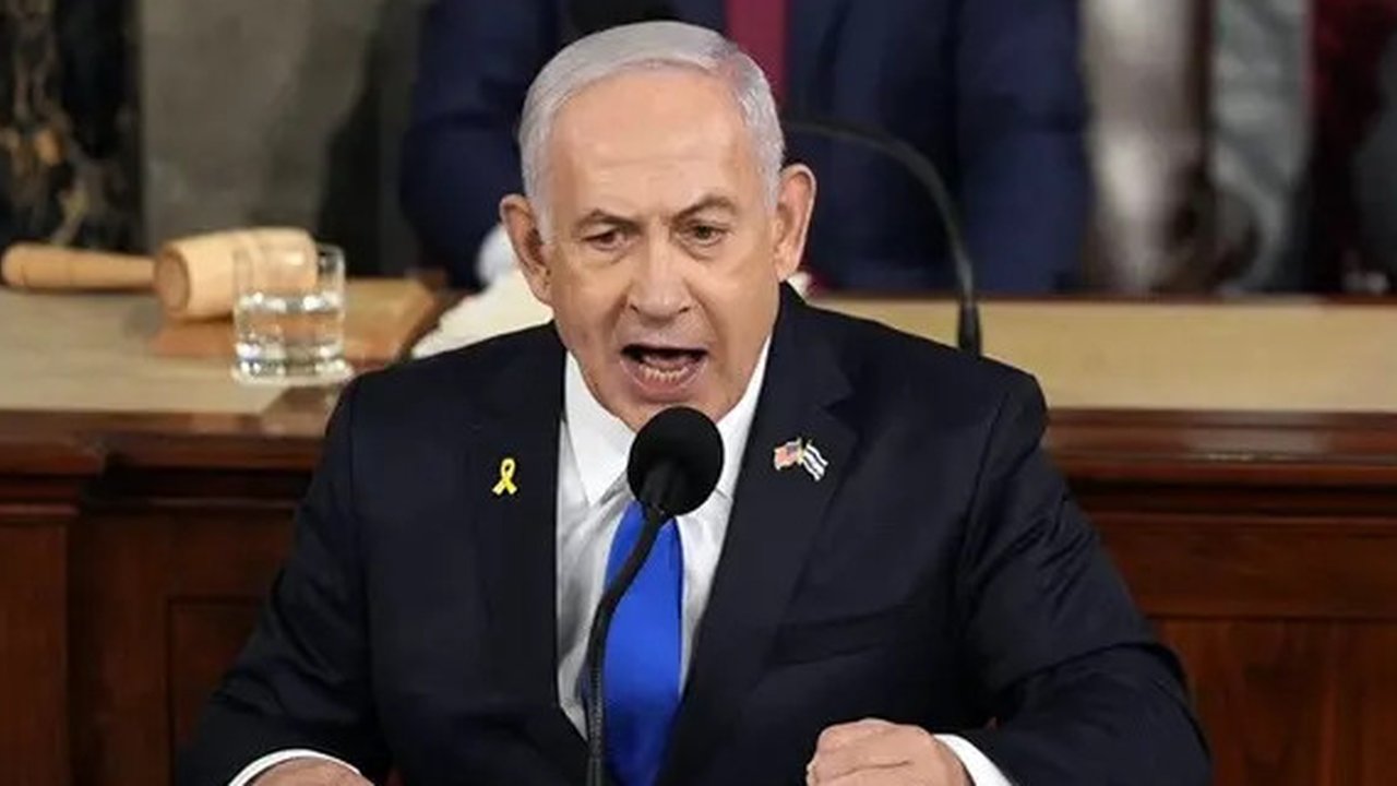 PM Israel Benjamin Netanyahu saat memberikan pidato di hadapan Kongres Amerika Serikat (AS) pada Rabu (24/7/2024). (Dok. AP Photo/Julia Nikhinson)