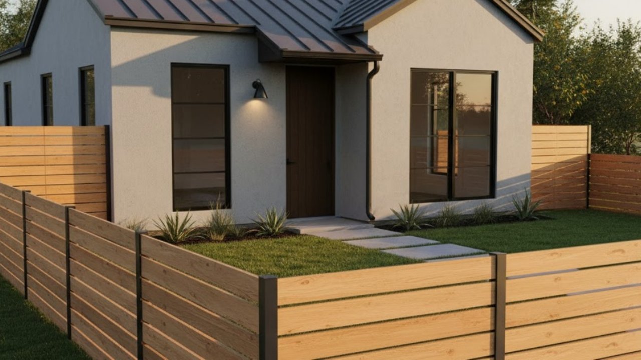 Ilustrasi Desain Rumah dengan Pagar Kayu