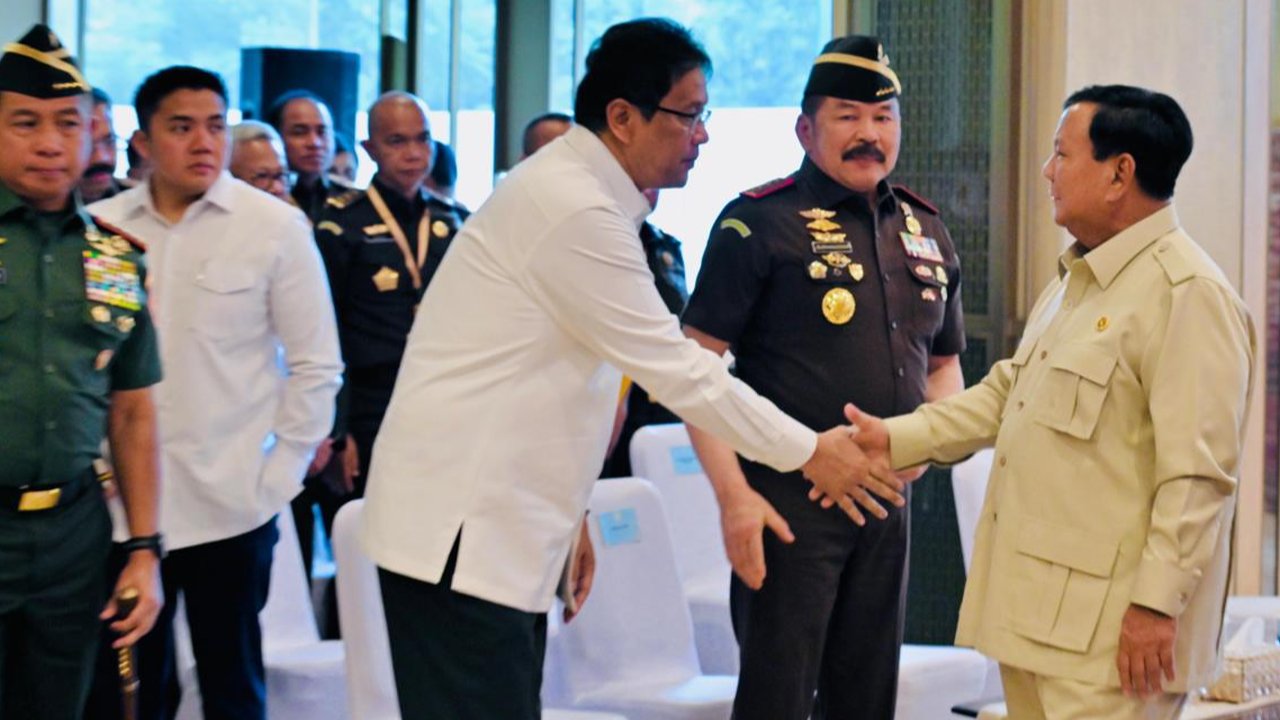 Prabowo saat memberikan sambutan dalam acara yang digelar di Kejaksaan Agung, Jakarta Selatan, Senin (20/10/2025).