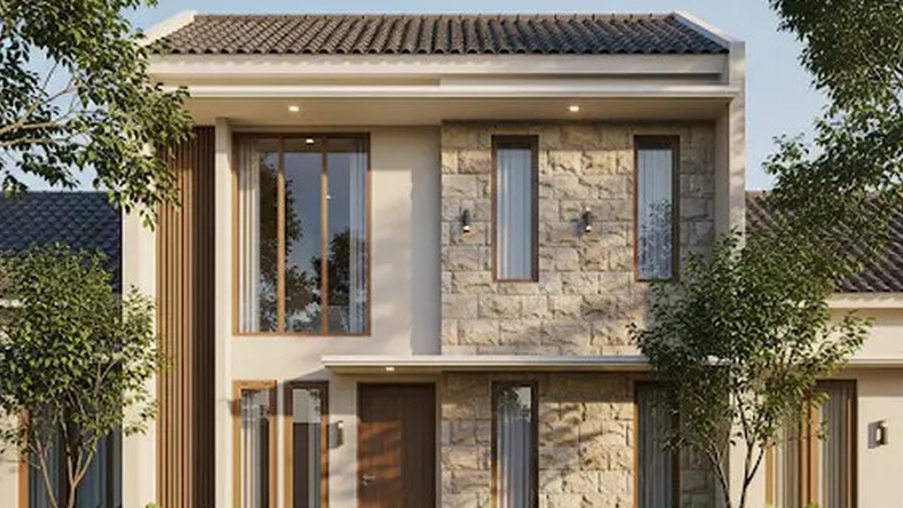 Inspirasi Desain Rumah Batu Alam Gaya Kontemporer dengan Teras Luas. Foto: Gemini