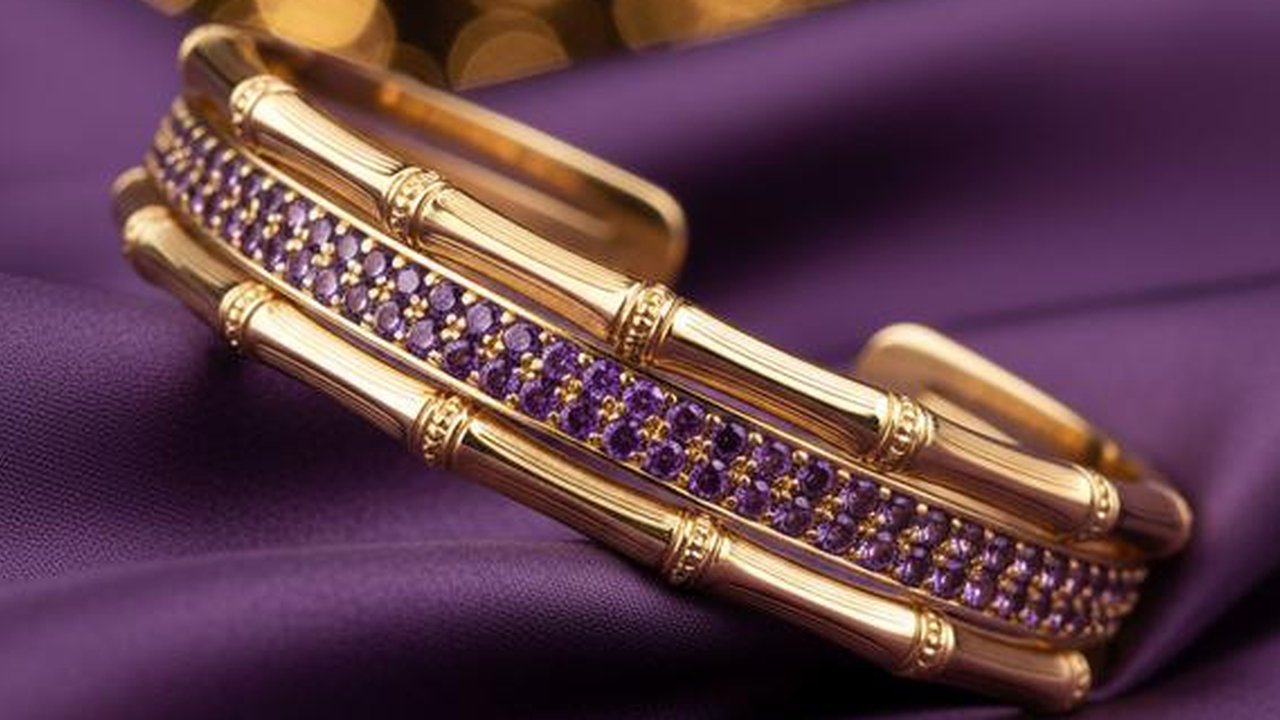 Model Gelang Emas Bambu Kombinasi Batu Alam (Ilustrasi AI)