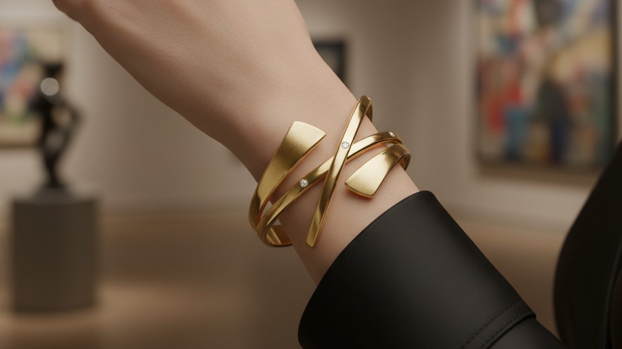 Gelang Emas Cuff Sculptural Desain Abstrak 2025