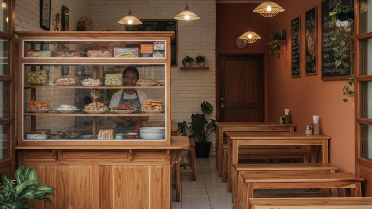 Ilustrasi Desain Warung Prasmanan di Teras Rumah
