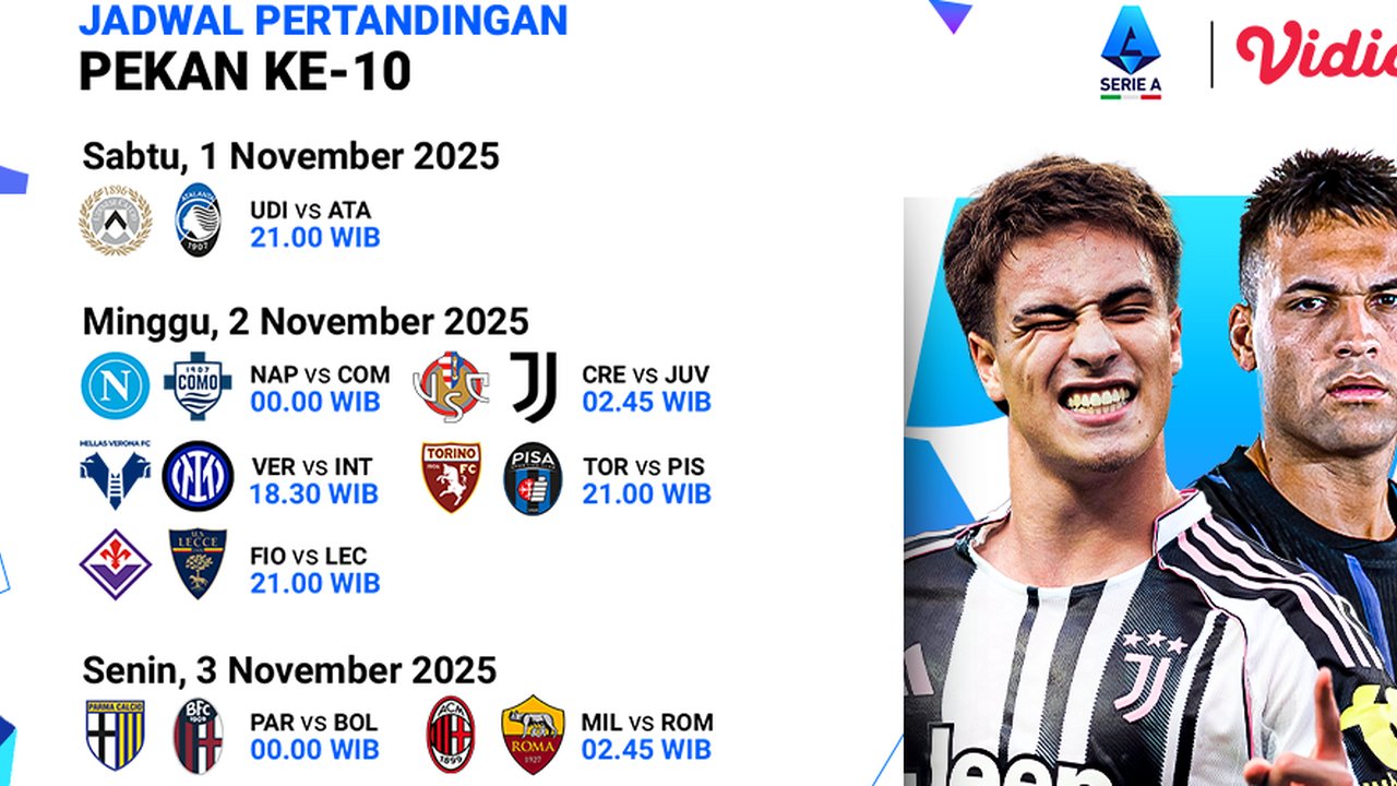 Jadwal dan Nonton Serie A 2025/26: Jadwal Pekan ke-10 di Eksklusif Vidio