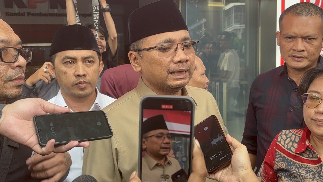 <p>Mantan Menteri Agama, Yaqut Cholil Qoumas, di Gedung Merah Putih-KPK, Kamis (7/8/2025) (Liputan6.com/Ady Anugrahadi)</p>
