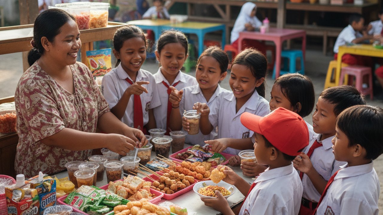Ilustrasi Anak SD Jajan di Lingkungan Sekolah