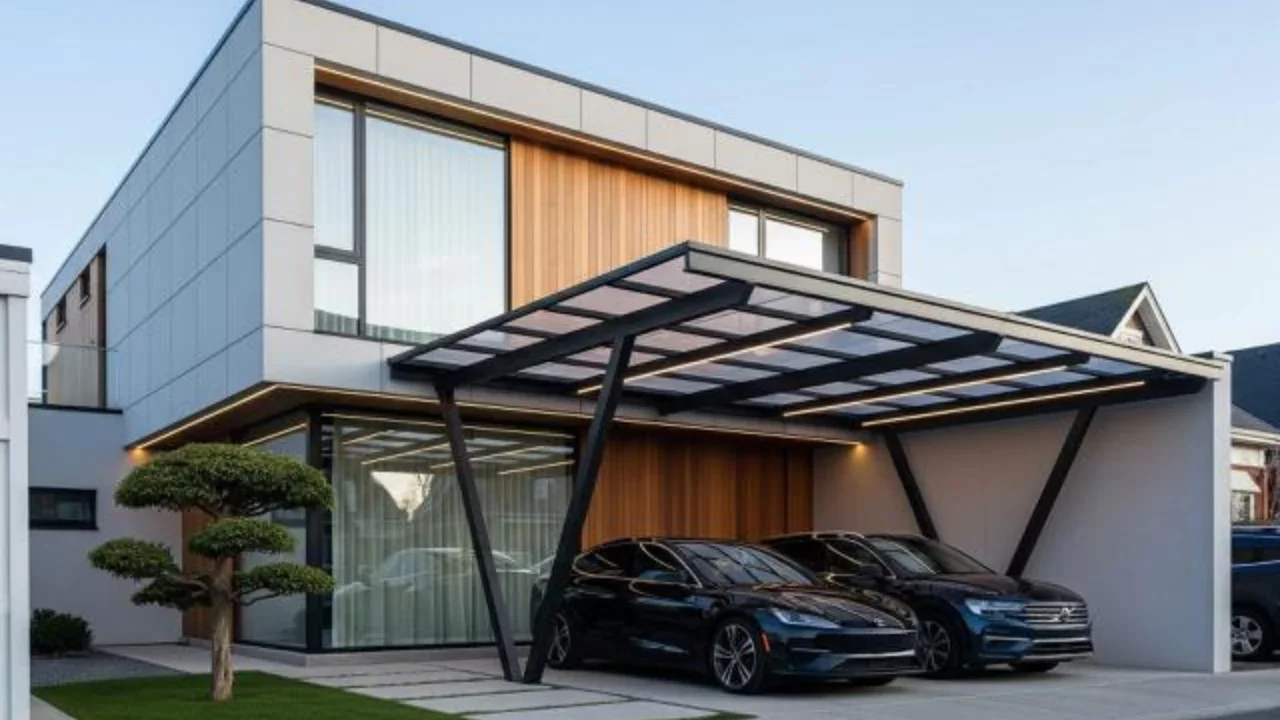 Desain Rumah Minimalis Carport 2 Mobil. Foto: Gemini