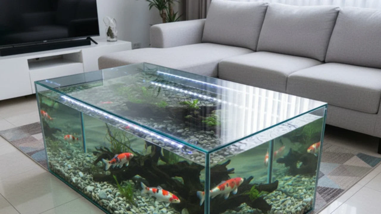 Desain Rumah Kecil dengan Kolam Koi Indoor (Foto: Gemini AI)