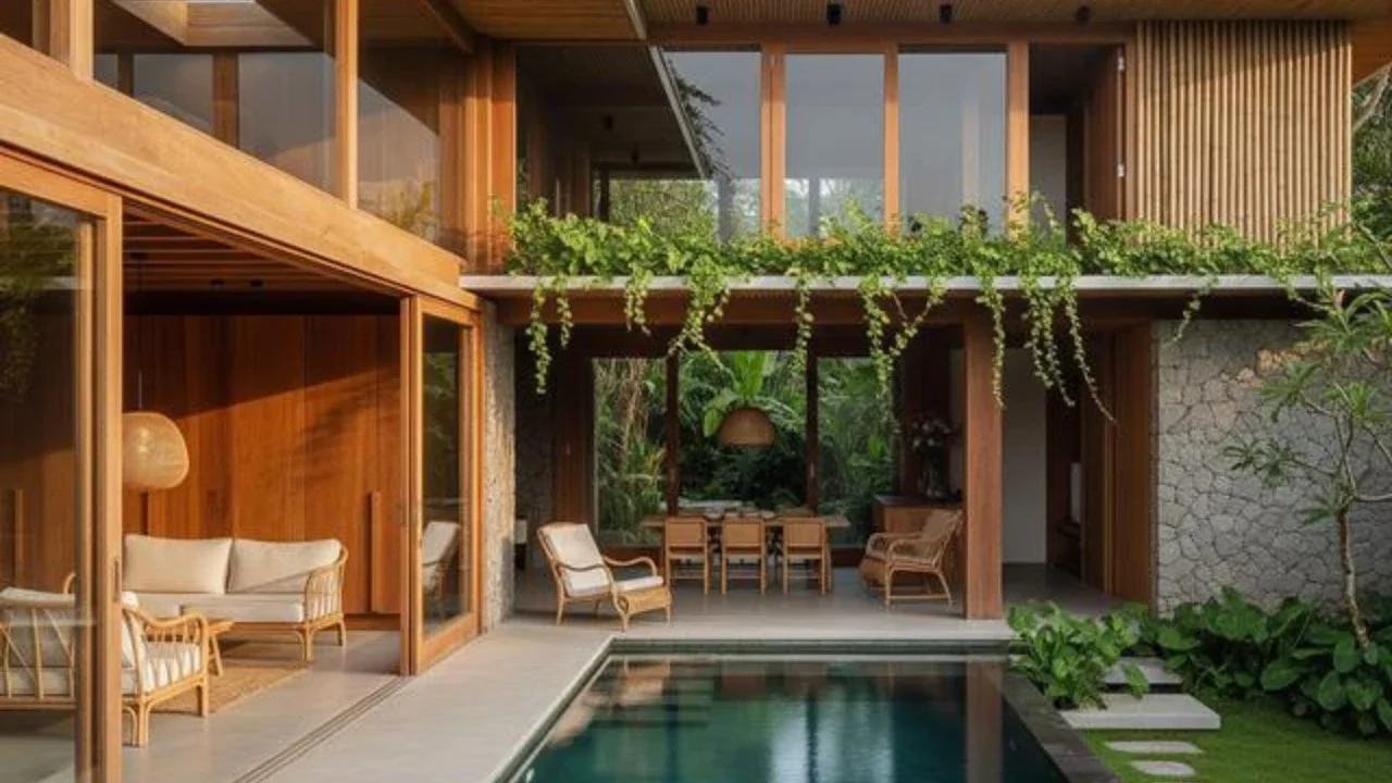 Rumah Minimalis Bentuk L Tampak Depan dengan Sentuhan Modern Tropis