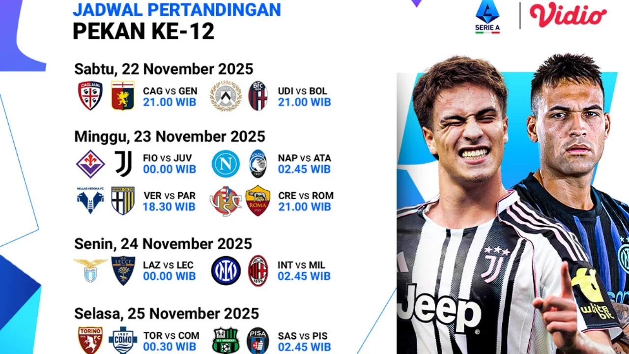Catat! Jadwal Serie A 2025/26 Pekan ke-12, Tayang di Vidio