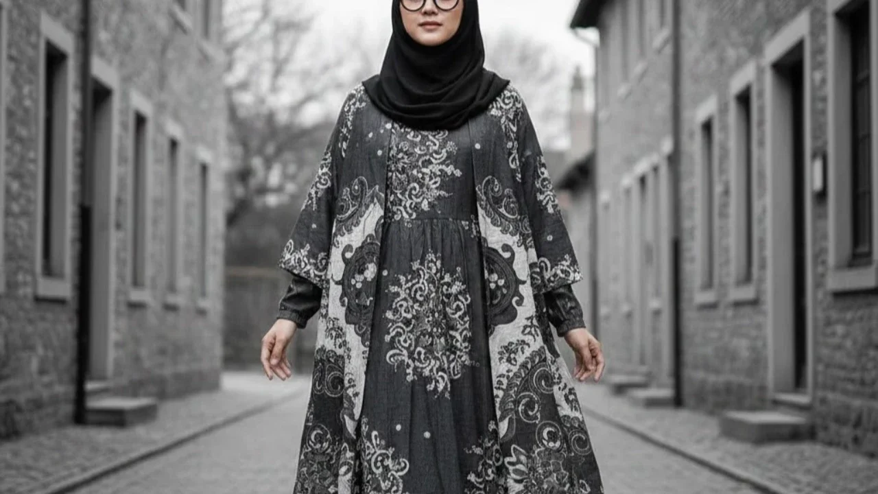 Ilustrasi Gamis Batik Blazer Syari Size Besar