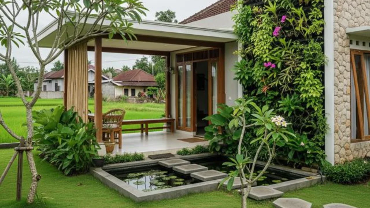 Inspirasi Rumah Kampung Modern dengan Halaman Hijau. (Foto: AI)