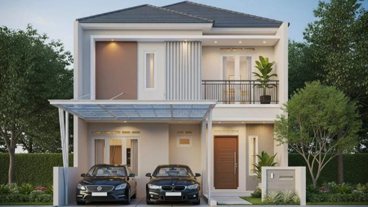 Desain Rumah Minimalis Carport 2 Mobil. Foto: Gemini