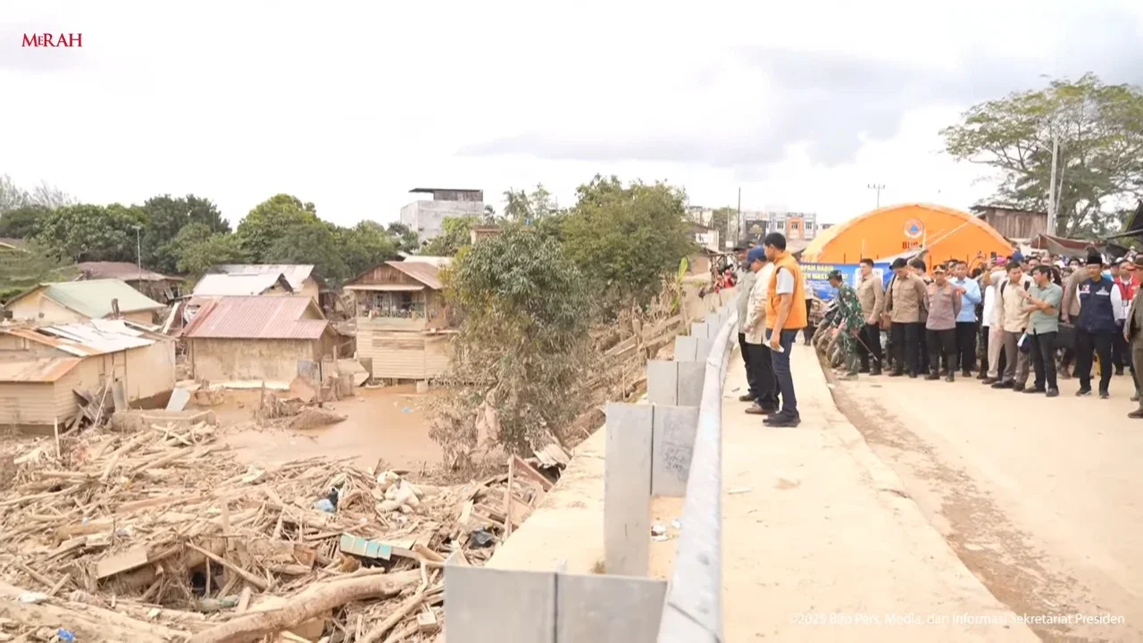 Momen Langkah Kaki Prabowo Terhenti saat Cek Gelondongan Kayu Terbawa Banjir Bandang di Aceh Tamiang