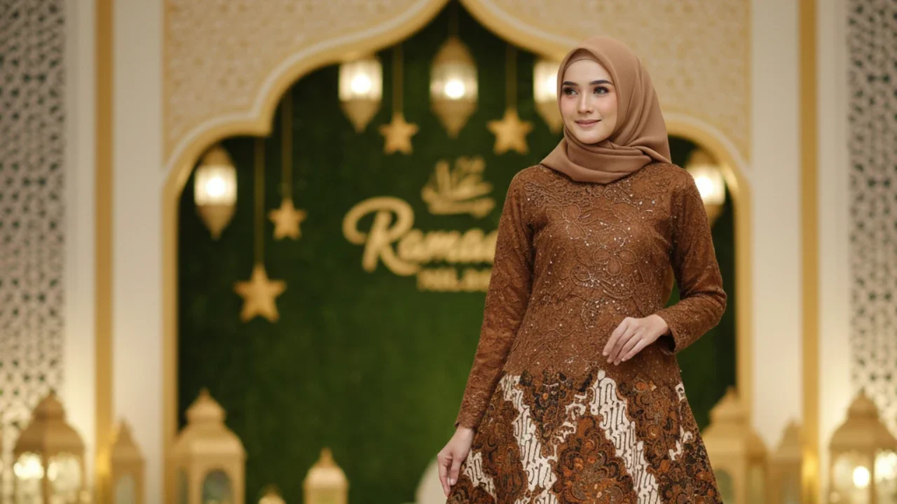 Gamis A-Line Batik Brokat warna Rich Rown