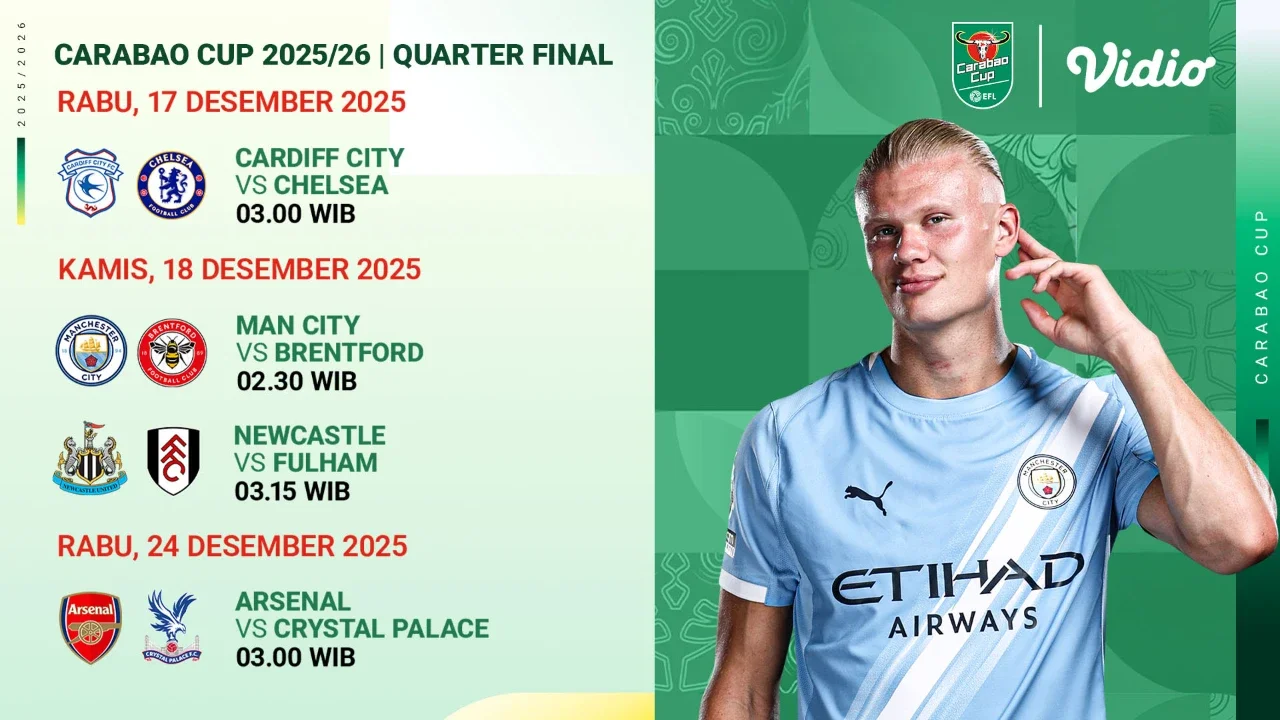 Simak Jadwal Perempat Final Carabao Cup 2025/26, Tayang di Vidio.