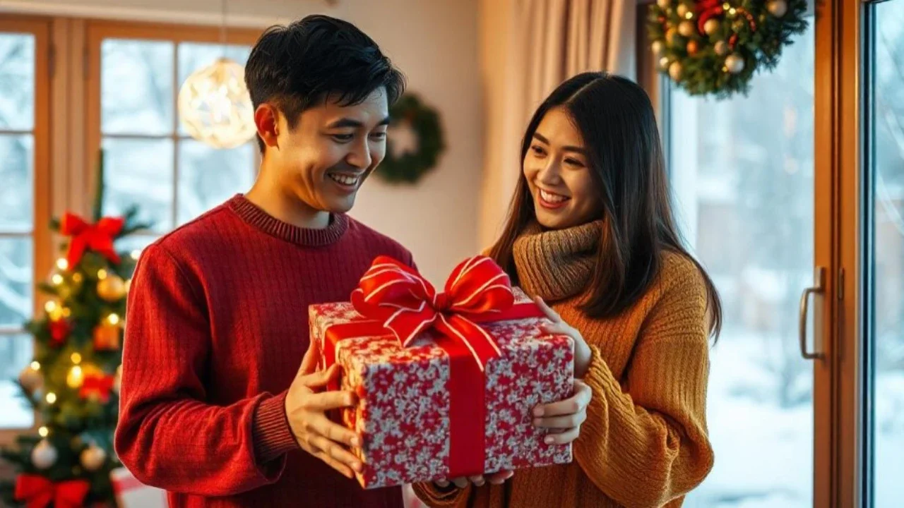 Ilustrasi memberikan kado natal