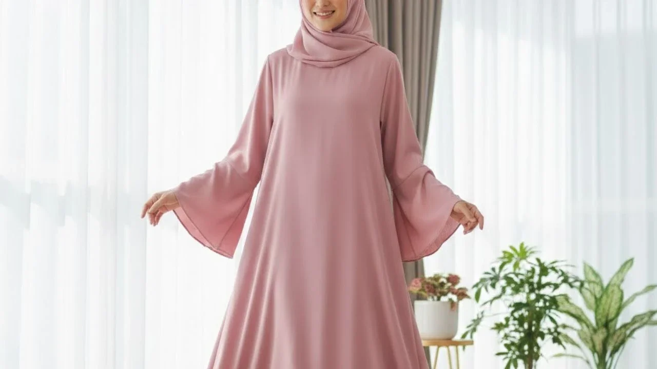 Ilustrasi Gamis dengan Lengan Wide atau Bell Sleeve